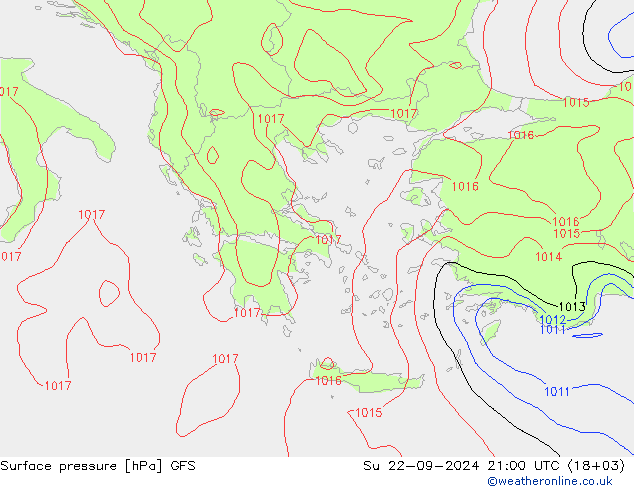 Surface pressure GFS Su 22.09.2024 21 UTC