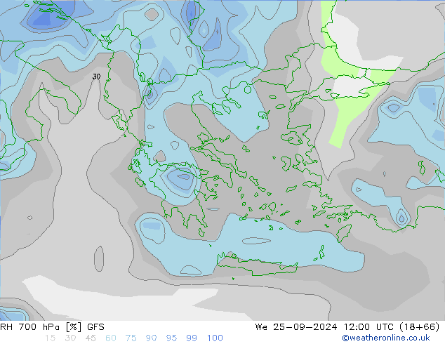 RH 700 hPa GFS Mi 25.09.2024 12 UTC