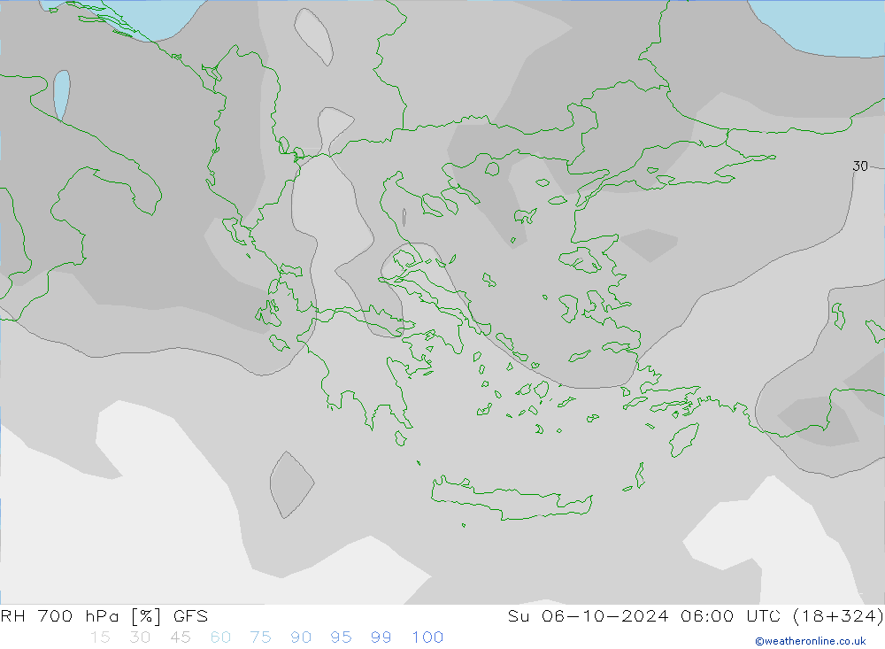 700 hPa Nispi Nem GFS Paz 06.10.2024 06 UTC