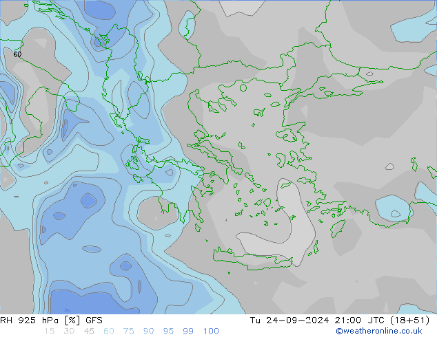 RH 925 гПа GFS вт 24.09.2024 21 UTC