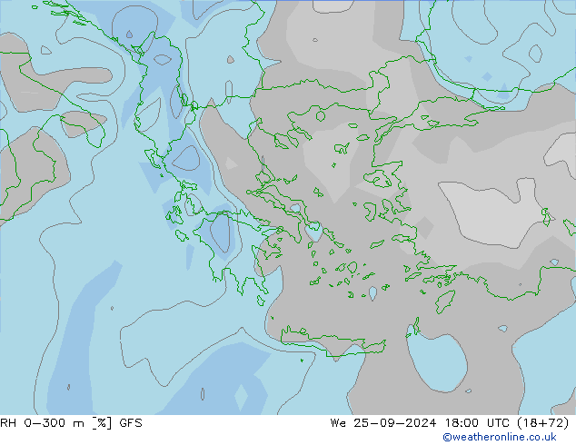 RH 0-300 m GFS We 25.09.2024 18 UTC