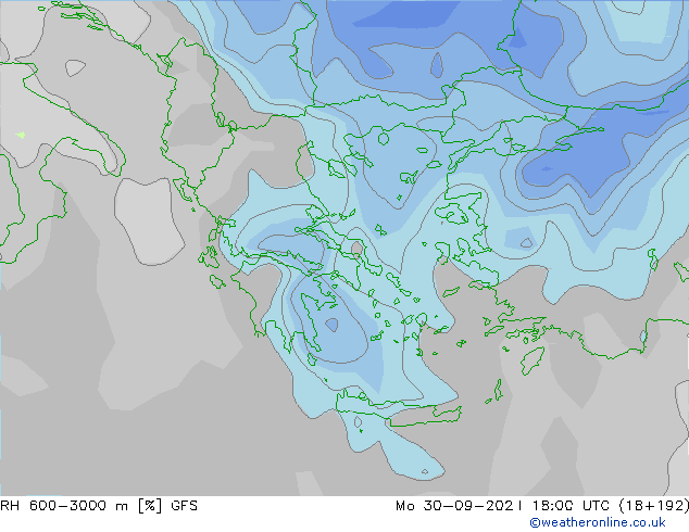 RH 600-3000 m GFS Mo 30.09.2024 18 UTC