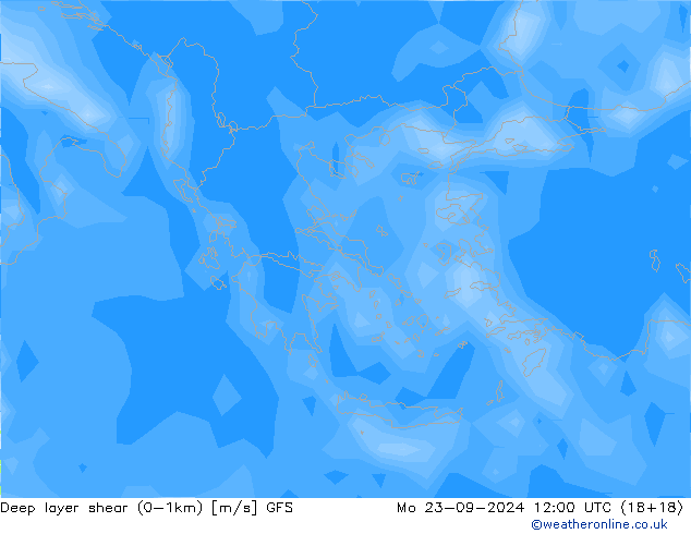 Deep layer shear (0-1km) GFS ma 23.09.2024 12 UTC