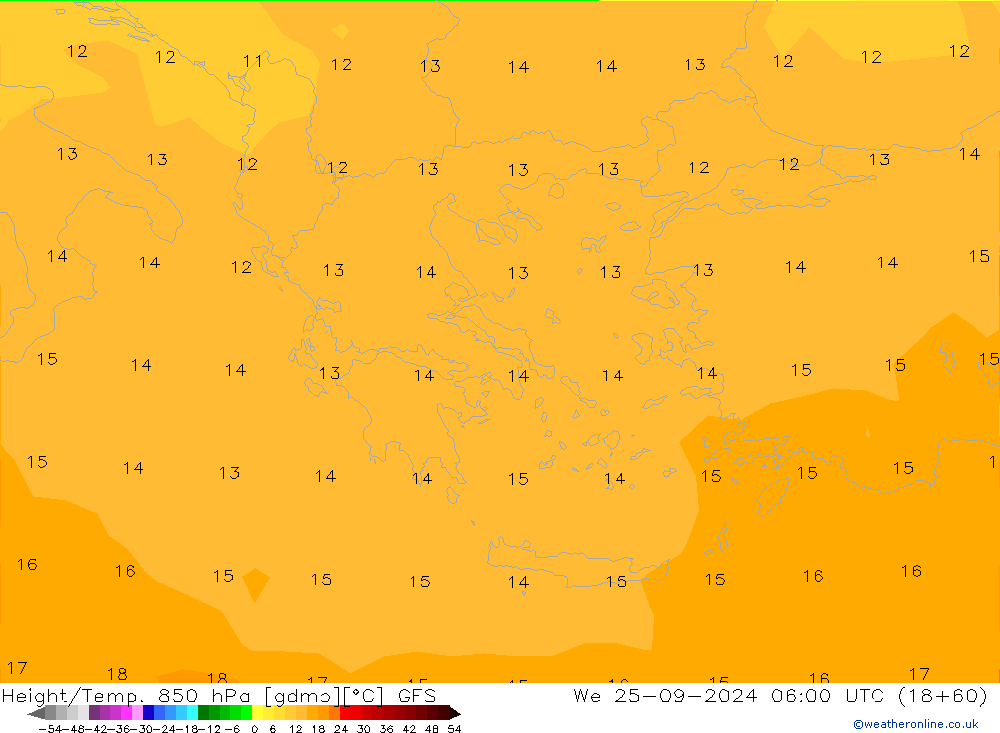 Height/Temp. 850 hPa GFS  25.09.2024 06 UTC