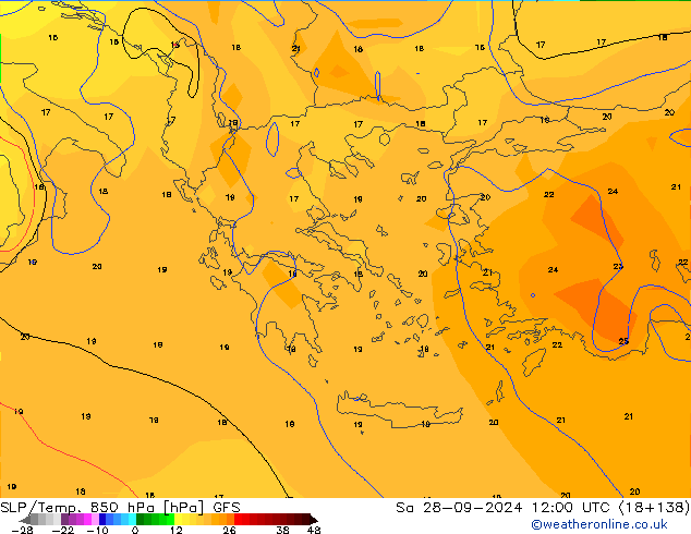 SLP/Temp. 850 hPa GFS za 28.09.2024 12 UTC