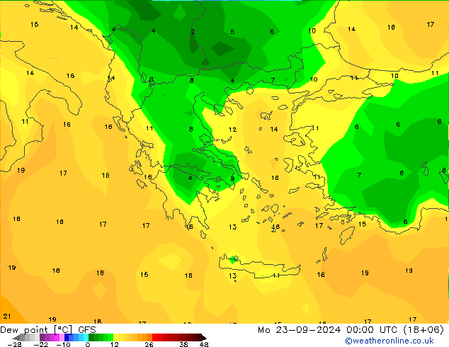 Punto de rocío GFS lun 23.09.2024 00 UTC