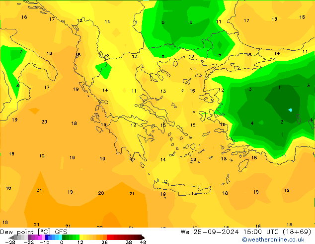 Punto de rocío GFS mié 25.09.2024 15 UTC