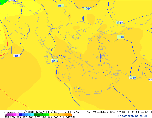 Thck 700-1000 hPa GFS so. 28.09.2024 12 UTC