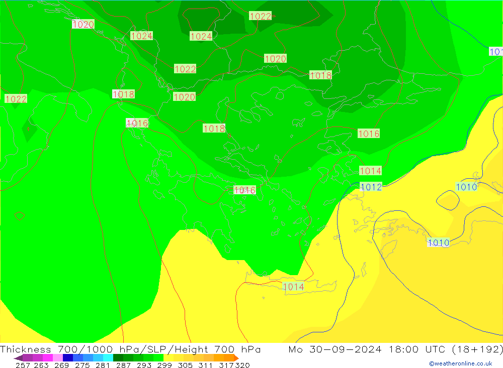 Espesor 700-1000 hPa GFS septiembre 2024