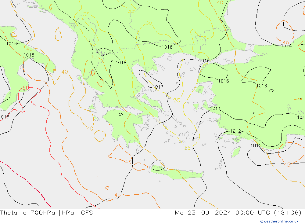 Theta-e 700hPa GFS Pzt 23.09.2024 00 UTC