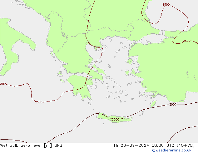 Wet bulb zero level GFS czw. 26.09.2024 00 UTC
