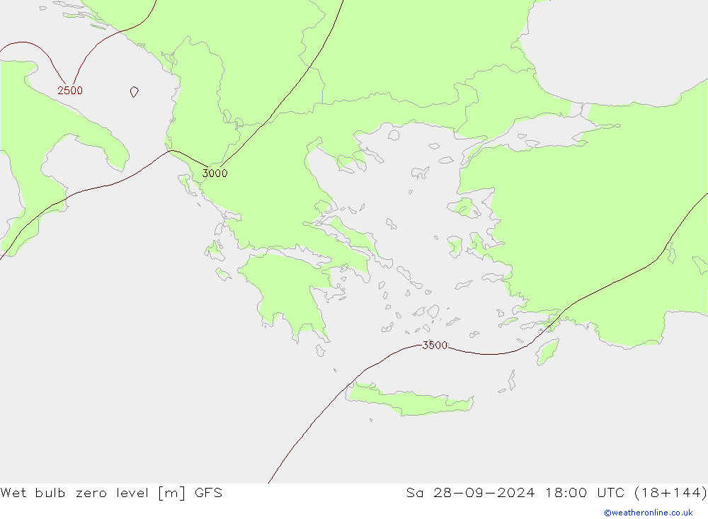 Wet bulb zero level GFS Sa 28.09.2024 18 UTC