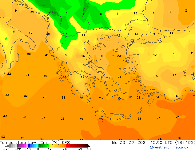 temperatura mín. (2m) GFS Setembro 2024