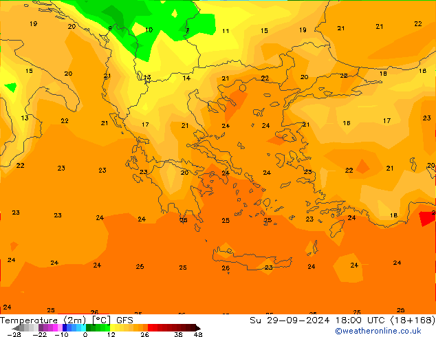 température (2m) GFS dim 29.09.2024 18 UTC