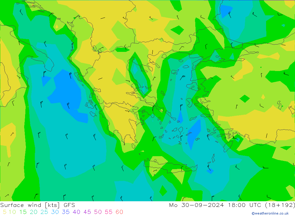 Surface wind GFS Mo 30.09.2024 18 UTC