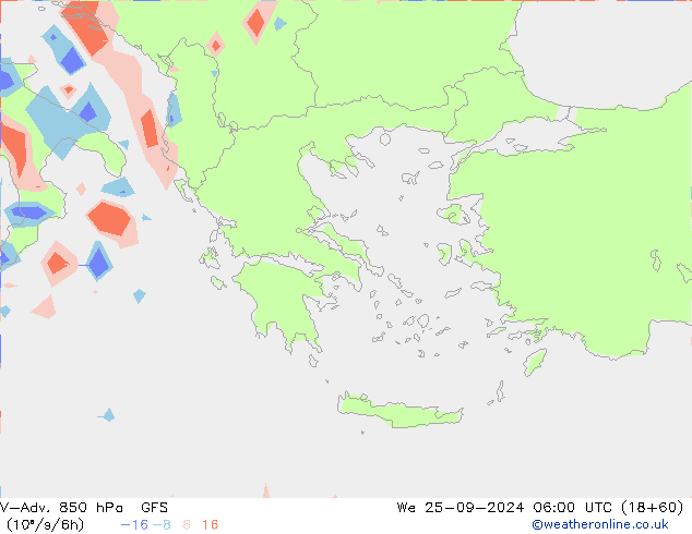 V-Adv. 850 hPa GFS śro. 25.09.2024 06 UTC