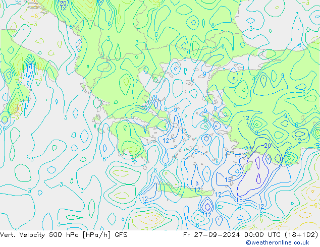 Vert. snelheid 500 hPa GFS vr 27.09.2024 00 UTC