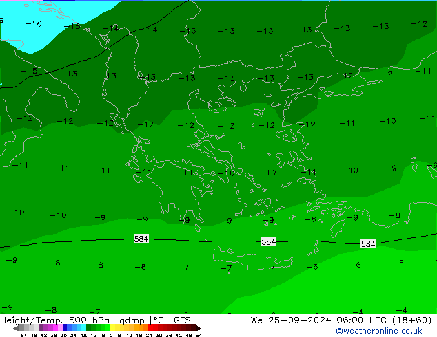 Z500/Yağmur (+YB)/Z850 GFS Çar 25.09.2024 06 UTC