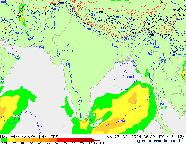 Max. wind snelheid GFS ma 23.09.2024 06 UTC