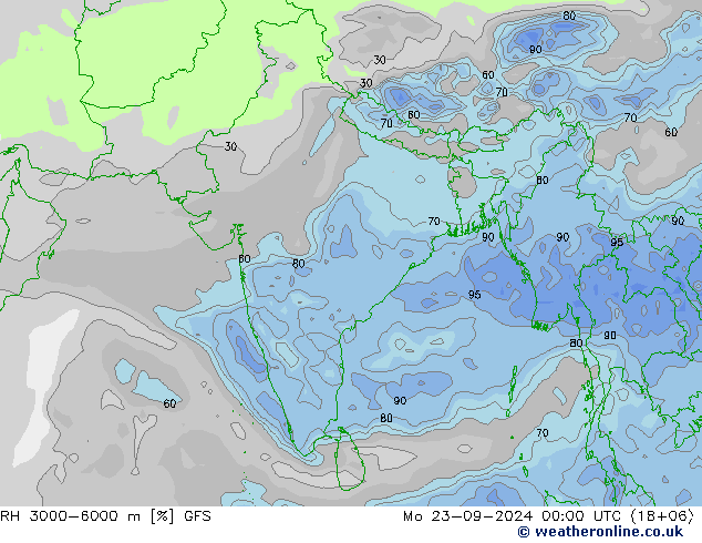 Humidité rel. 3000-6000 m GFS lun 23.09.2024 00 UTC