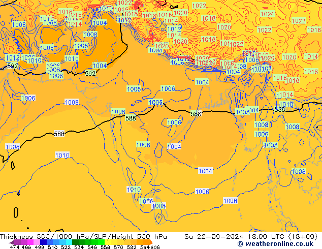 Thck 500-1000hPa GFS dom 22.09.2024 18 UTC