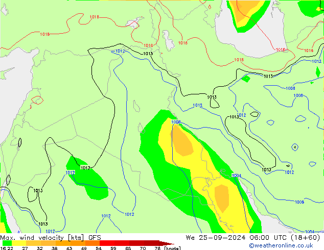 Max. wind velocity GFS Qua 25.09.2024 06 UTC