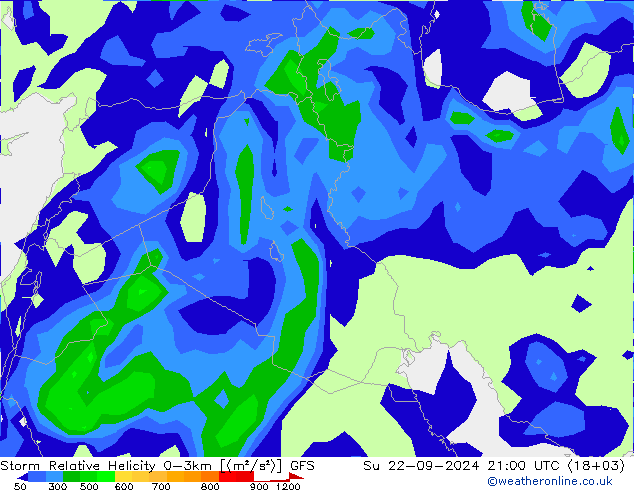 Storm Relative Helicity GFS Su 22.09.2024 21 UTC