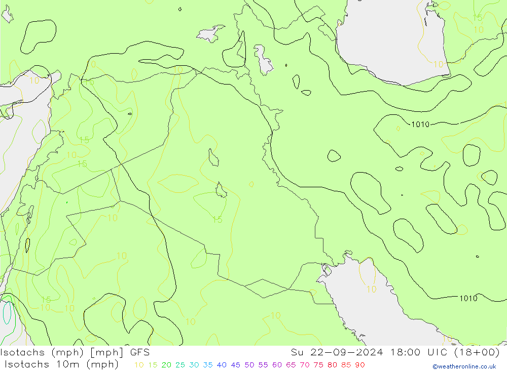 Isotaca (mph) GFS dom 22.09.2024 18 UTC