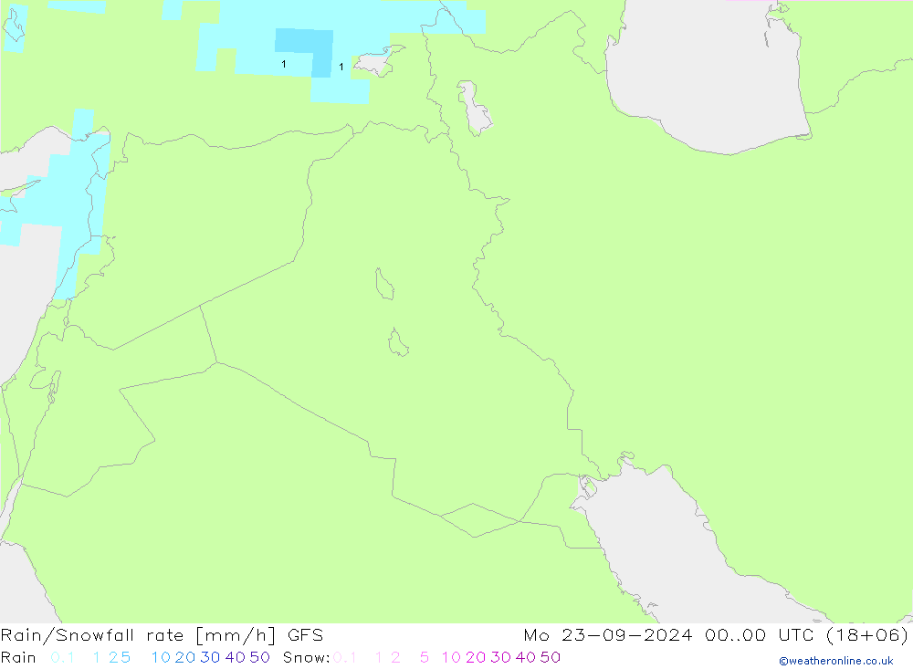 Rain/Snowfall rate GFS lun 23.09.2024 00 UTC