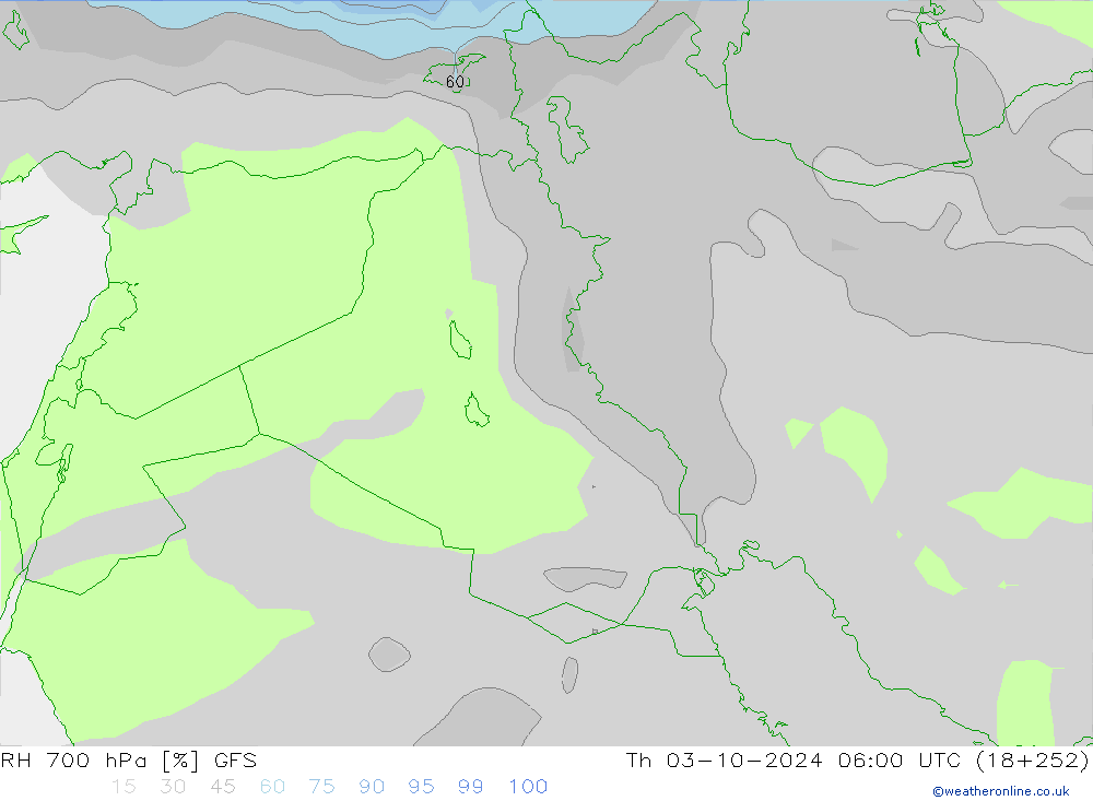 RH 700 hPa GFS Th 03.10.2024 06 UTC