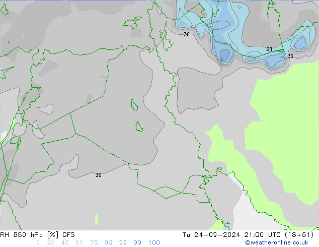 850 hPa Nispi Nem GFS Sa 24.09.2024 21 UTC