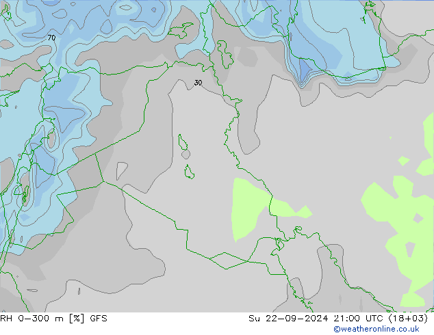 RH 0-300 m GFS Su 22.09.2024 21 UTC