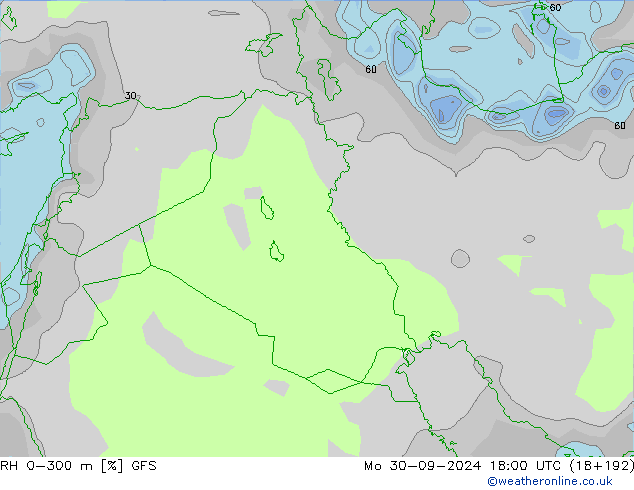 RH 0-300 m GFS  30.09.2024 18 UTC