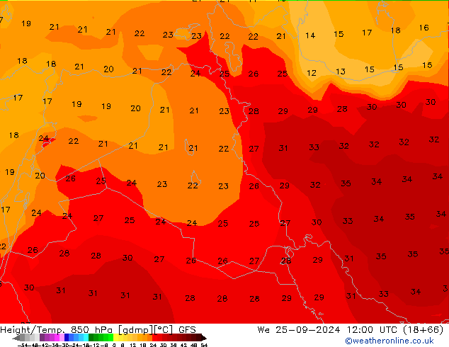 Z500/Rain (+SLP)/Z850 GFS mer 25.09.2024 12 UTC