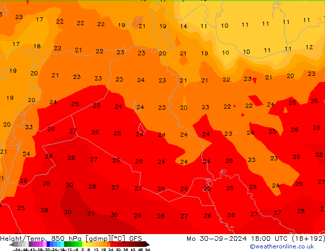 Height/Temp. 850 hPa GFS Po 30.09.2024 18 UTC