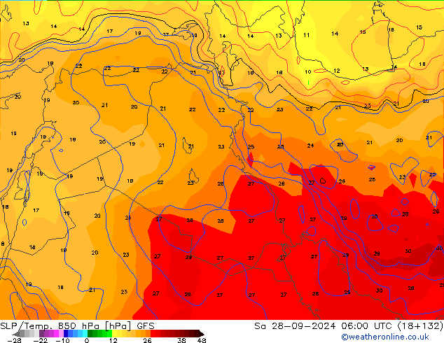 SLP/Temp. 850 hPa GFS Sa 28.09.2024 06 UTC