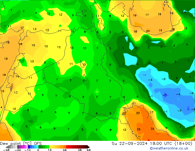 Dew point GFS Su 22.09.2024 18 UTC