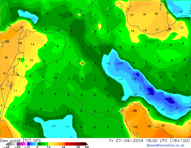 Rosný bod GFS Pá 27.09.2024 18 UTC