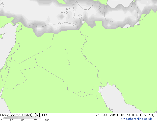 nuvens (total) GFS Ter 24.09.2024 18 UTC