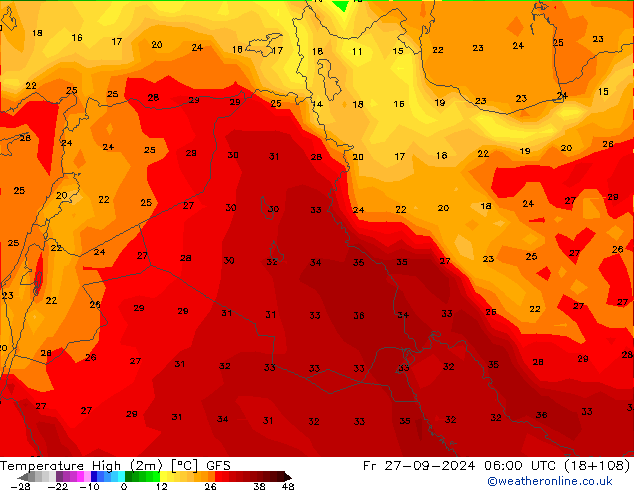 Temperature High (2m) GFS Fr 27.09.2024 06 UTC