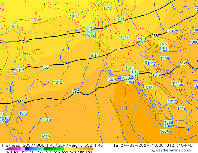 Thck 500-1000hPa GFS Ter 24.09.2024 18 UTC