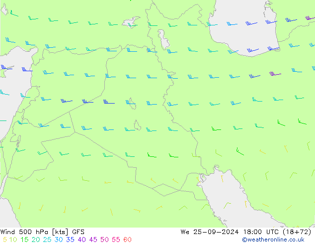 wiatr 500 hPa GFS śro. 25.09.2024 18 UTC