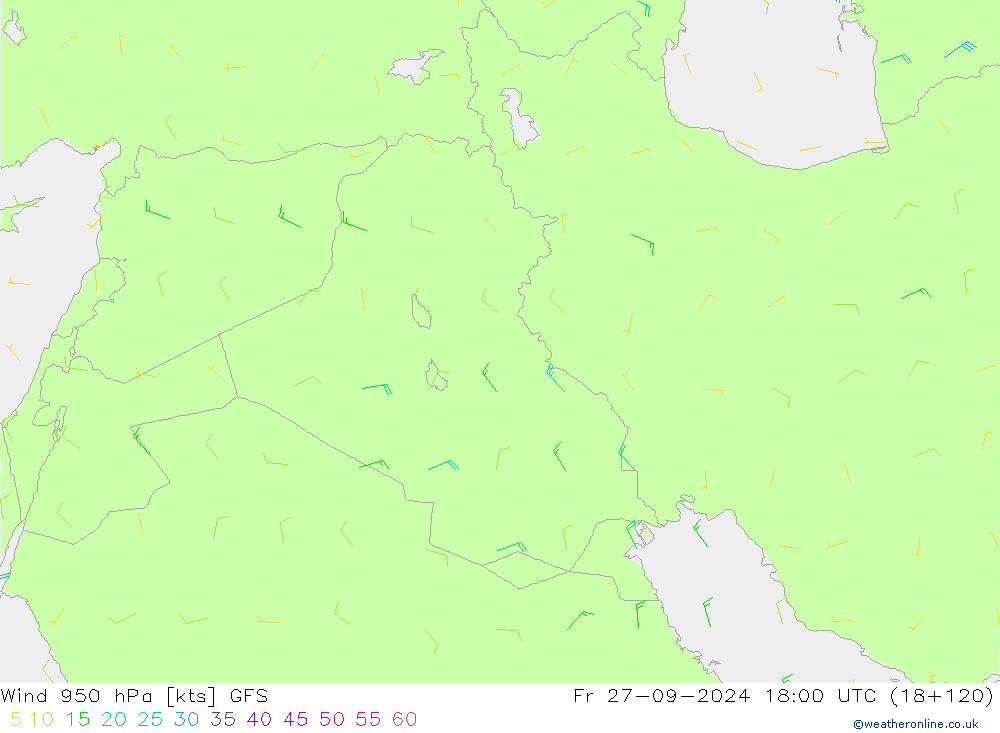 Wind 950 hPa GFS Pá 27.09.2024 18 UTC