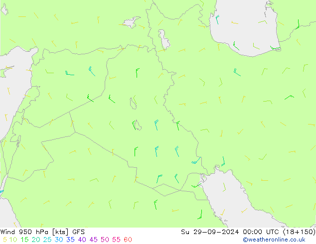 Rüzgar 950 hPa GFS Paz 29.09.2024 00 UTC