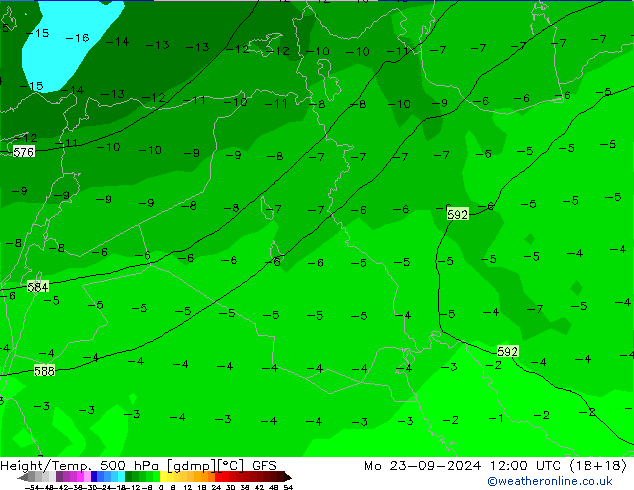 Z500/Rain (+SLP)/Z850 GFS Mo 23.09.2024 12 UTC