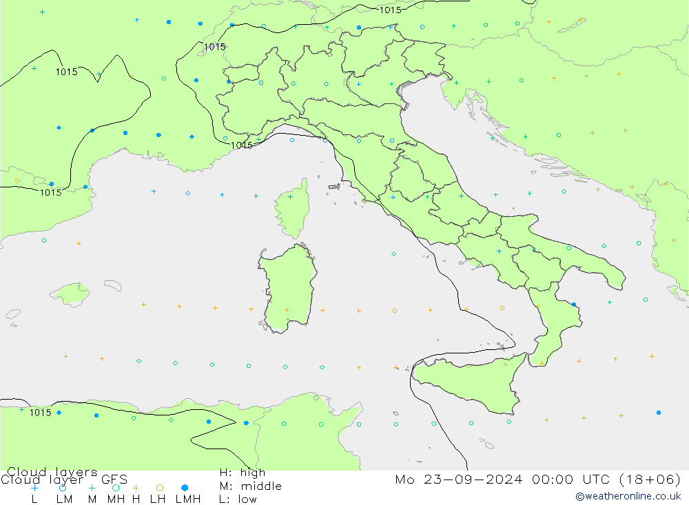 Cloud layer GFS Mo 23.09.2024 00 UTC