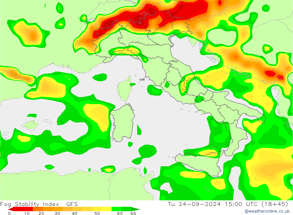 Fog Stability Index GFS вт 24.09.2024 15 UTC