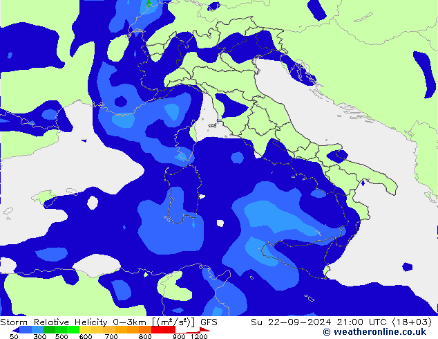 Storm Relative Helicity GFS wrzesień 2024