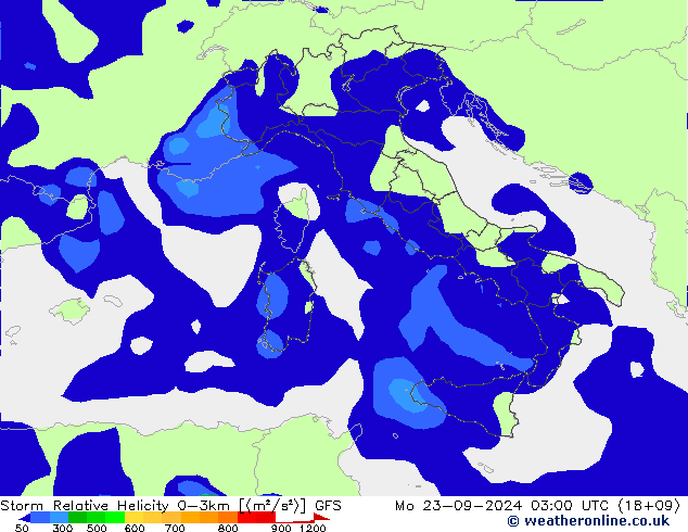 Storm Relative Helicity GFS Pzt 23.09.2024 03 UTC