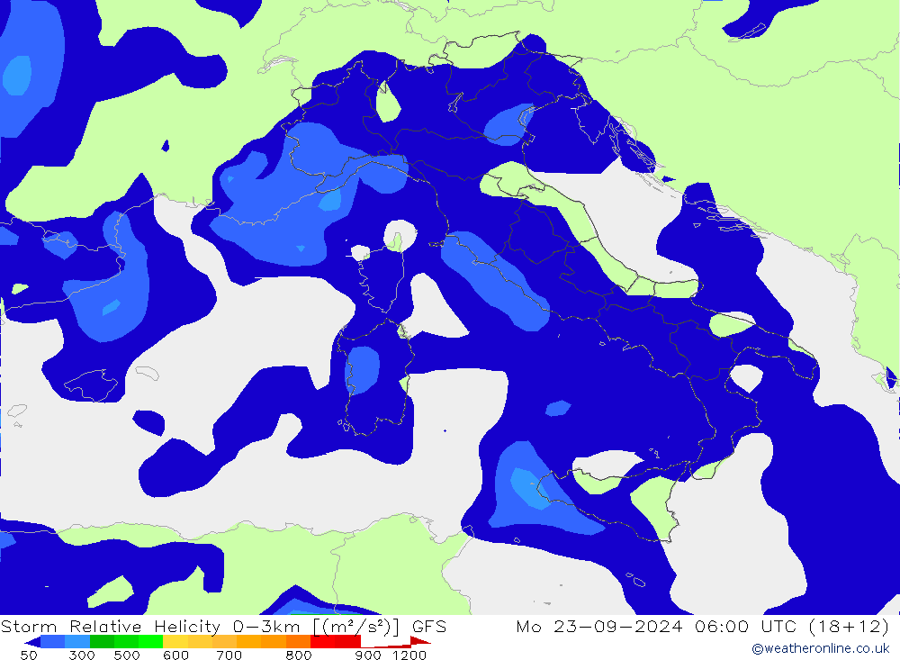 Storm Relative Helicity GFS Pzt 23.09.2024 06 UTC